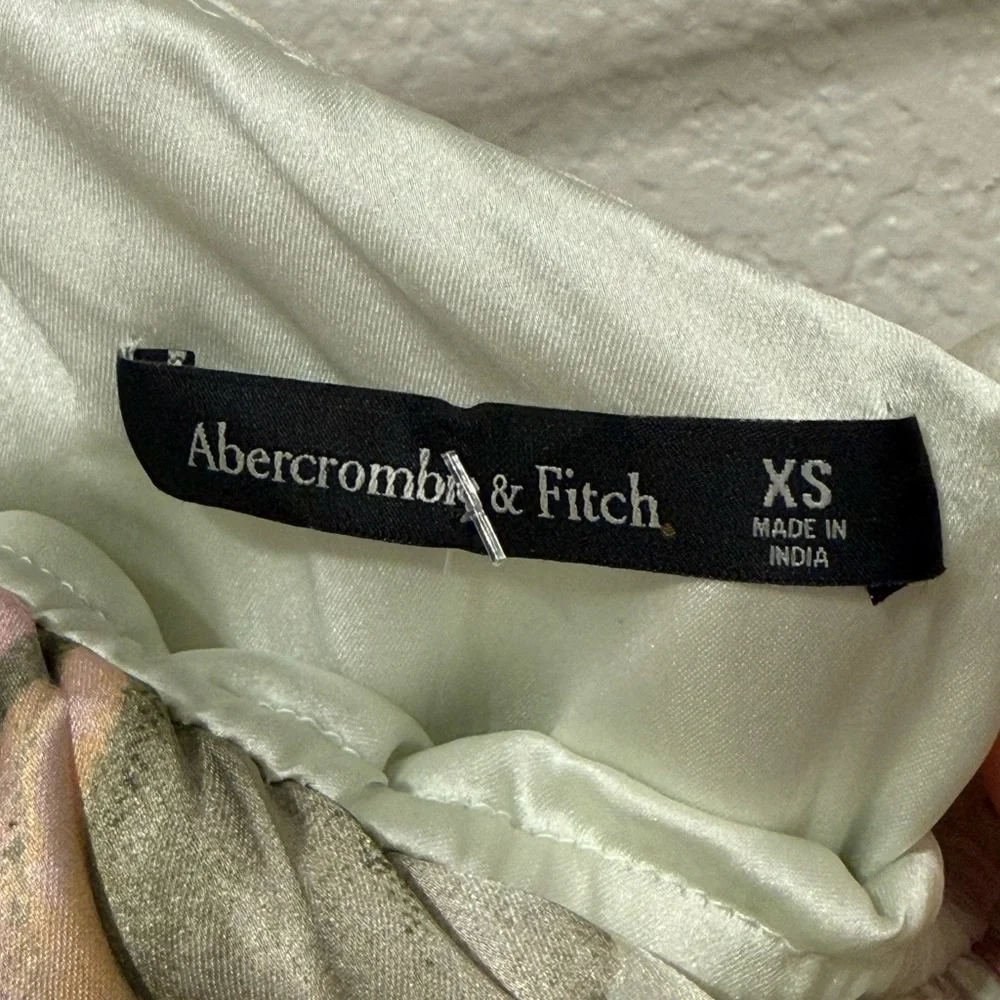 Abercrombie & Fitch “Giselle” Dress Green Floral Pleated One Shoulder Satin